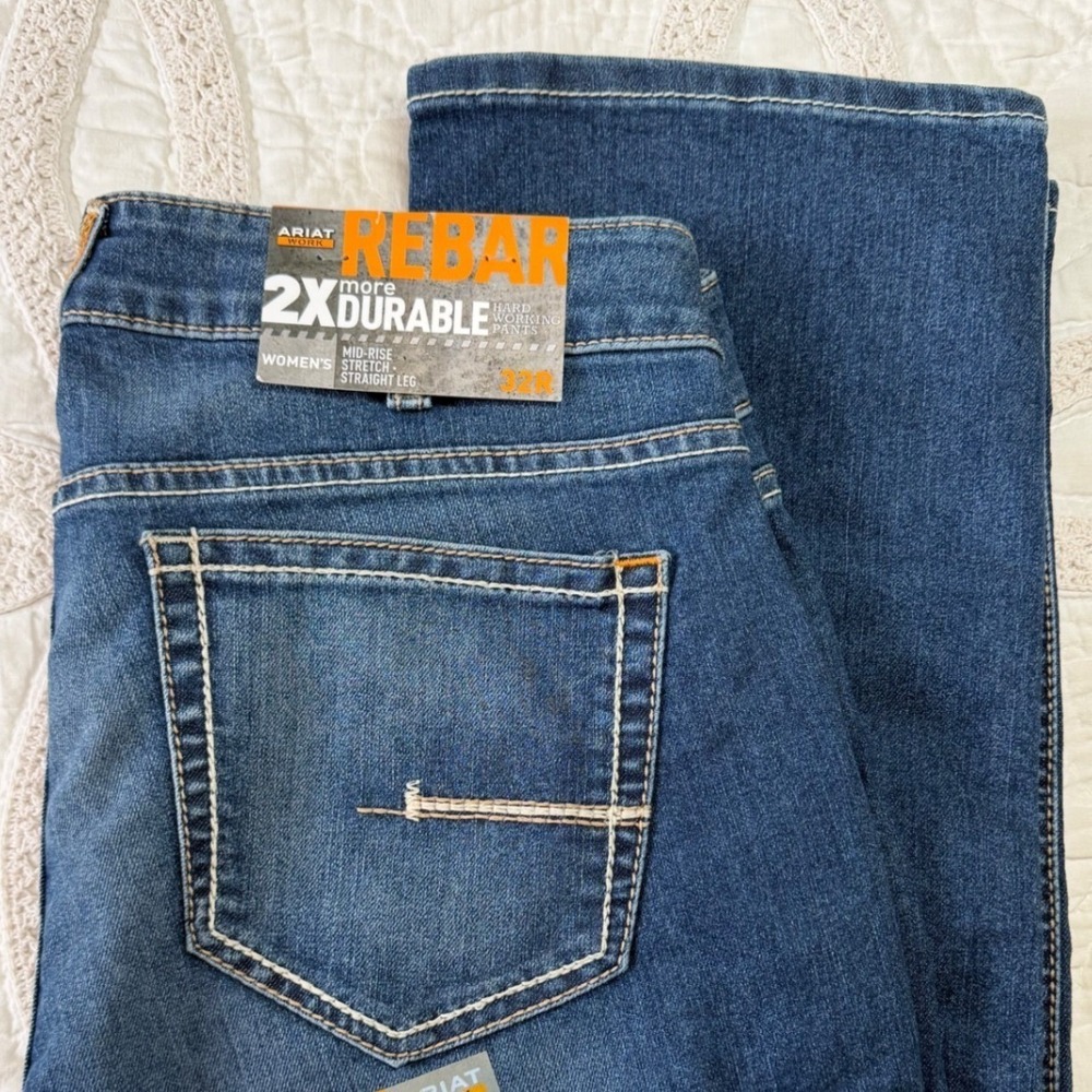 NWT Ariat Rebar Work Jeans Blue Mid Rise Straight Leg Utility Womens 32R